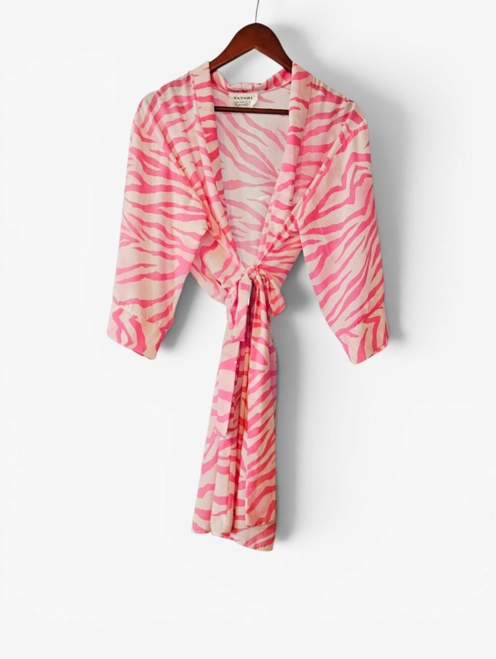 Vintage 60s Natori For Kassatly Pink Zebra Print Coverup Mini Robe Dressing Gown